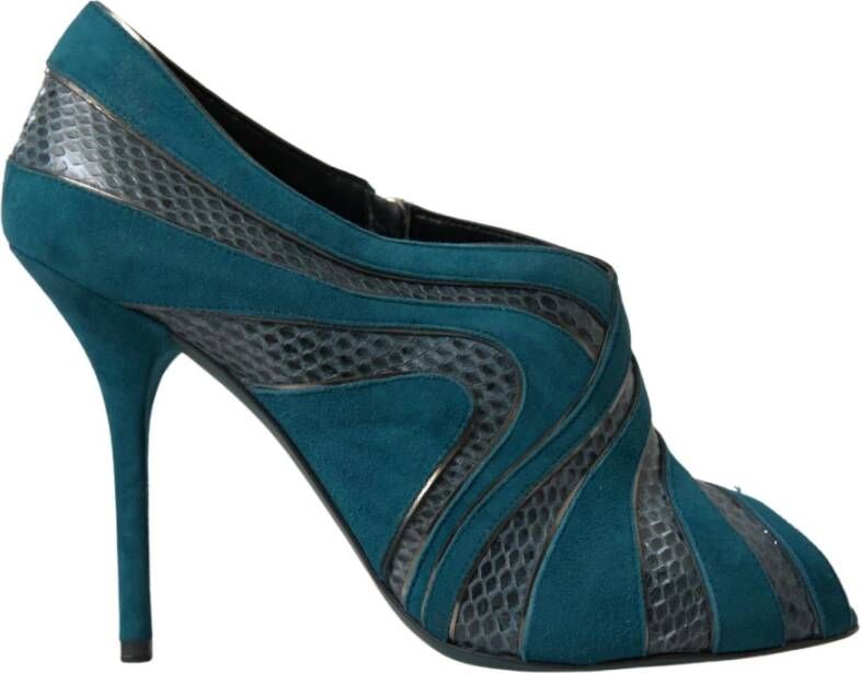 Dolce & Gabbana Blauwe Teal Snakeskin Peep Toe Booties Blue Dames