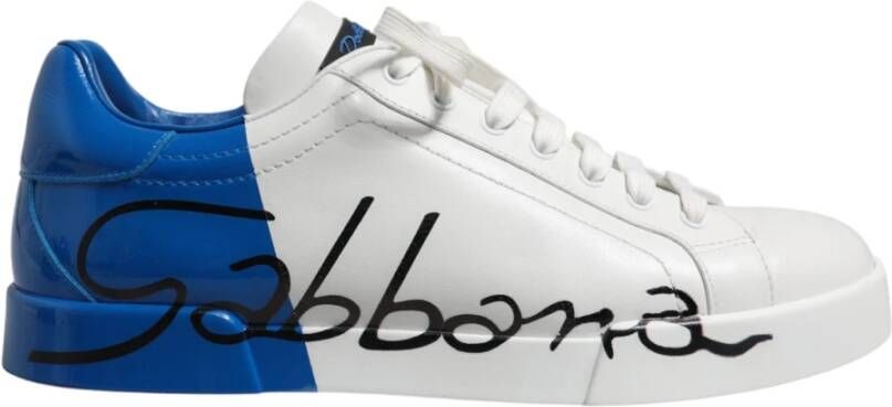 Dolce & Gabbana Blauw Wit Leren Logo Lage Top Sneakers