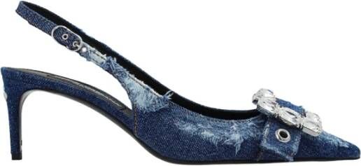 Dolce & Gabbana Blauwe Versleten Denim Pumps met Kristalversiering Blue Dames