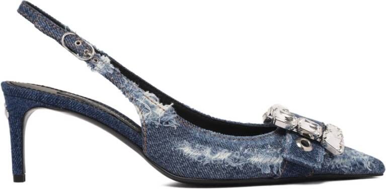 Dolce & Gabbana Blauwe Versleten Denim Pumps met Kristalversiering Blue Dames