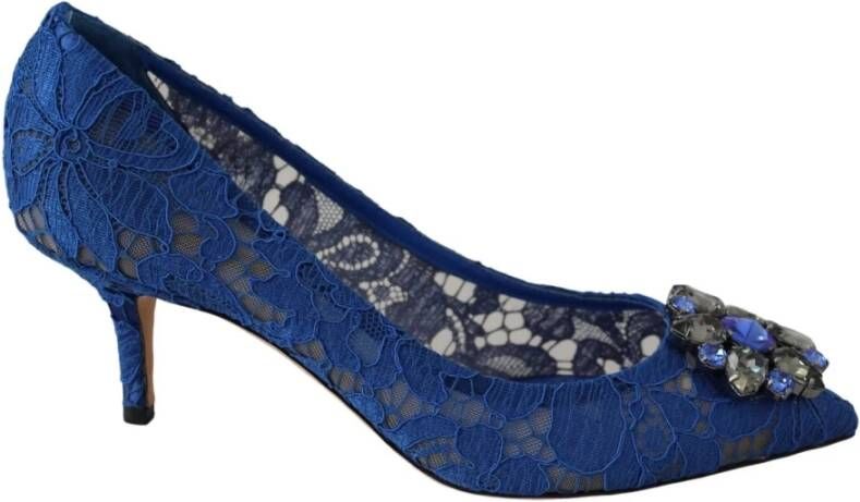Dolce & Gabbana Elegante Kant Hakken met Juweelversiering Blue Dames