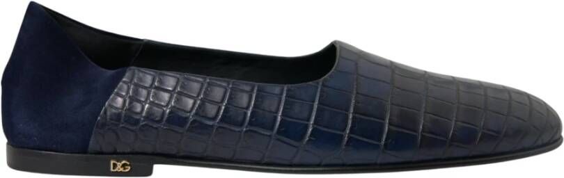 Dolce & Gabbana Elegante Blauwe Krokodillen Loafers Blue