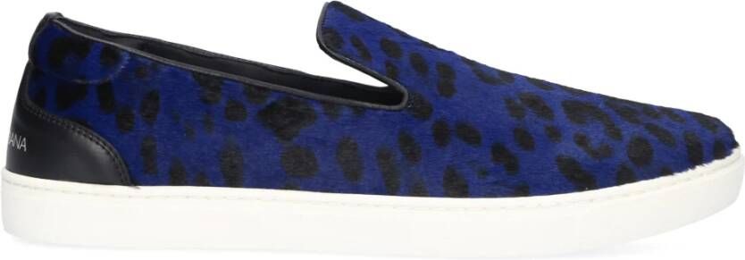 Dolce & Gabbana Blauwe Leo Print Lage Sneaker Blue Heren