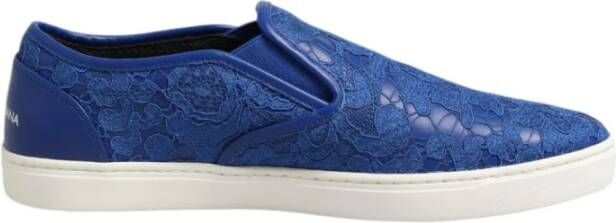 Dolce & Gabbana Blauwe Leren Slip-On Sneakers met Logo