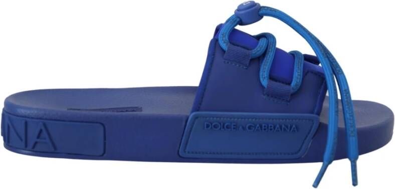 Dolce & Gabbana Blauwe Stretch Rubberen Slides Sandalen Blue Heren