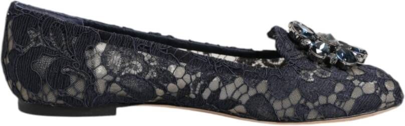 Dolce & Gabbana Blauwe Taormina Kant Kristal Platte Schoenen