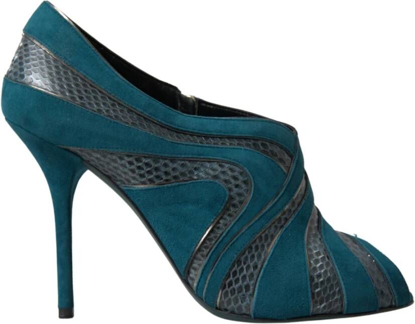 Dolce & Gabbana Blauwe Teal Snakeskin Peep Toe Booties Blue Dames
