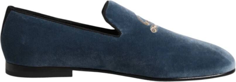 Dolce & Gabbana Blauwe Velvet DG Logo Loafers Schoenen