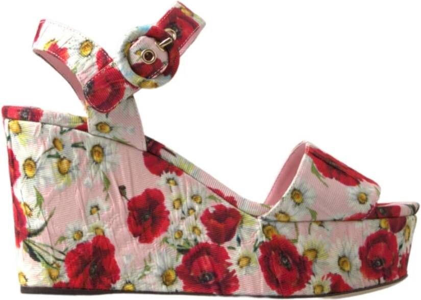 Dolce & Gabbana Bloemen sleehak sandalen met enkelband Multicolor Dames