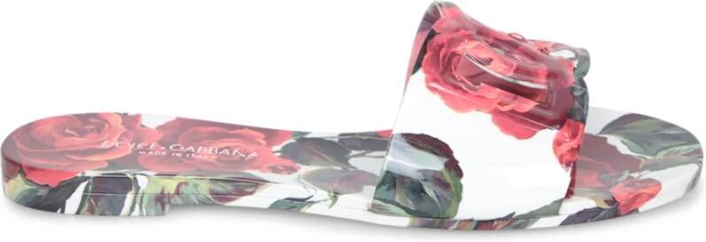 Dolce & Gabbana Bloemversierde platte sandalen met merkband Multicolor Dames