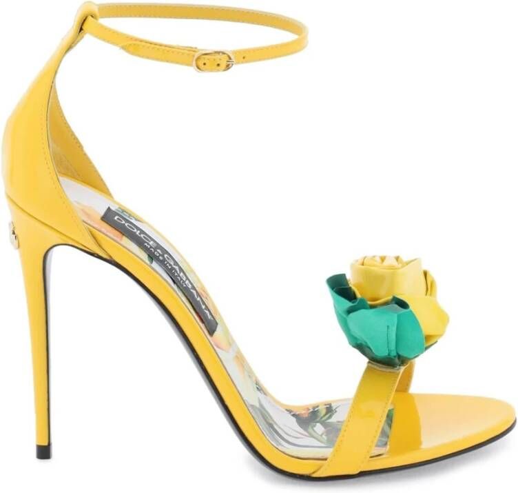 Dolce & Gabbana Bloemversierde Patentleren Sandalen Yellow Dames