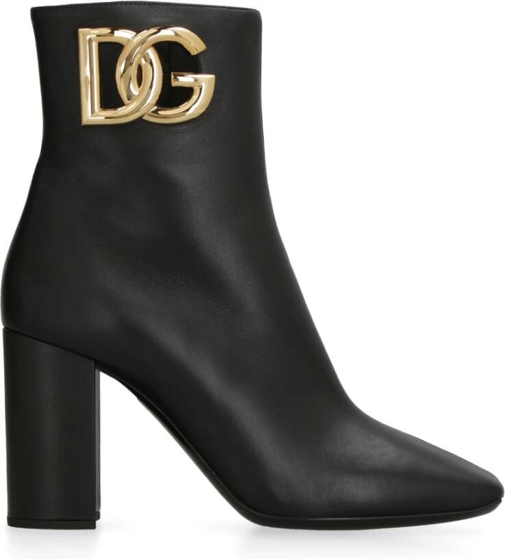 Dolce & Gabbana Zwarte Leren Laarzen met DG Logo Uitgesneden Black Dames