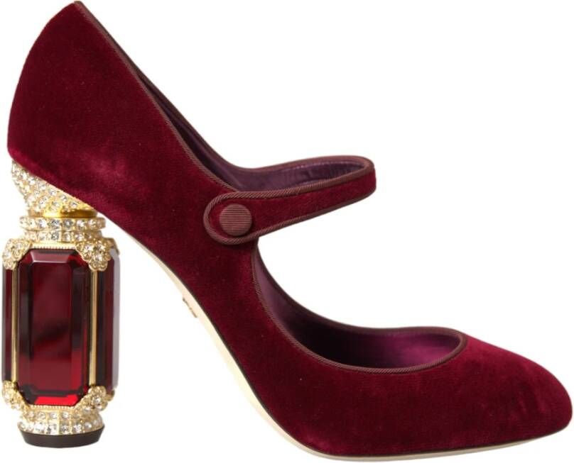 Dolce & Gabbana Bordeaux Goud Fluweel Mary Jane Hakken Red Dames