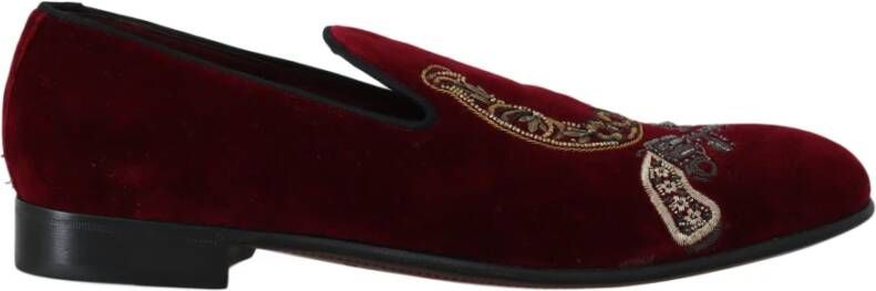 Dolce & Gabbana Bordeaux Velvet Gun Horseshoe Loafers Red Dames