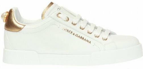 Dolce & Gabbana Portofino Sneakers in wit leer met logo parel White Dames