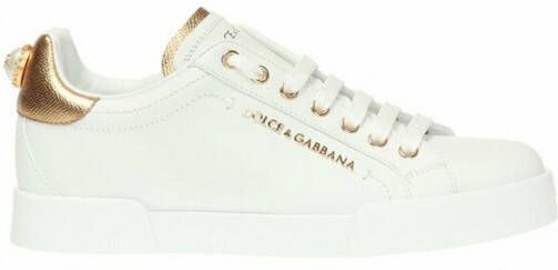 Dolce & Gabbana Witte leren sneakers met gouden en witte logo-applicaties White Dames