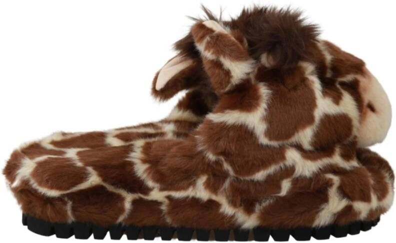 Dolce & Gabbana Brown Giraffe Slippers Flats Sandals Shoes Bruin Dames