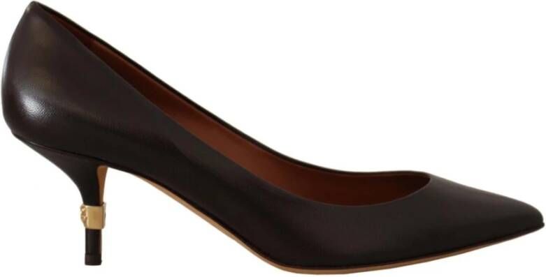 Dolce & Gabbana Brown Leather Kitten Mid Heels Pumps Shoes Bruin Dames