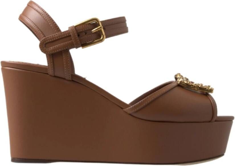 Dolce & Gabbana Bruin Leren Amore Sleehak Sandalen Brown Dames