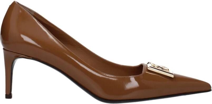 Dolce & Gabbana Caramelbruine Leren Logo Plaque Pumps Brown Dames