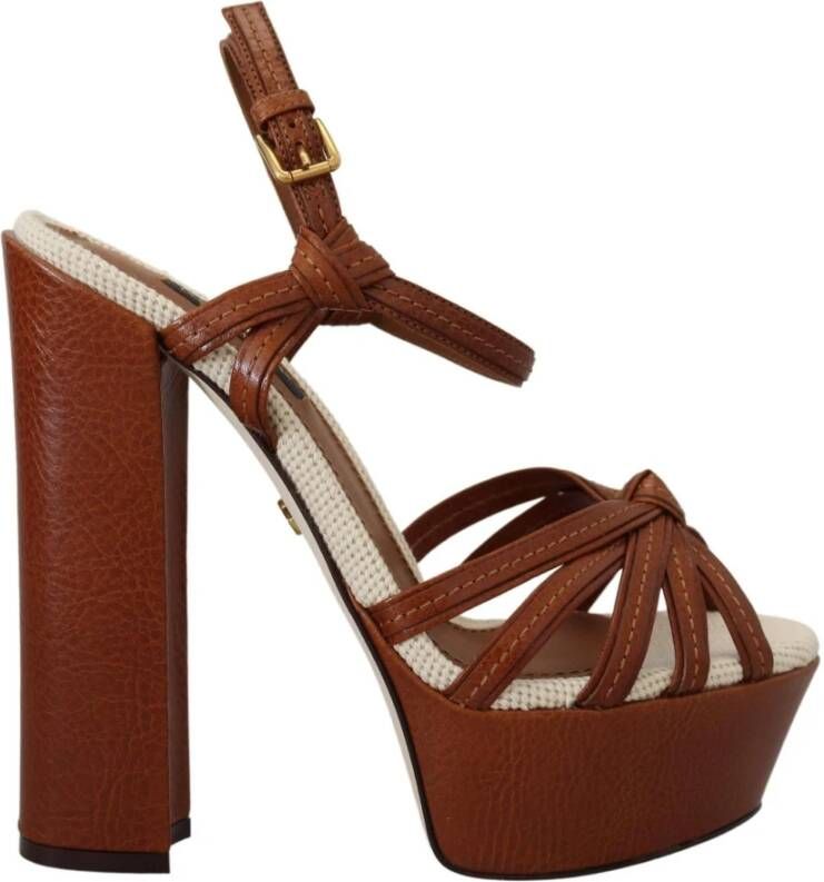Dolce & Gabbana Bruin Leren Plateau Sandaal