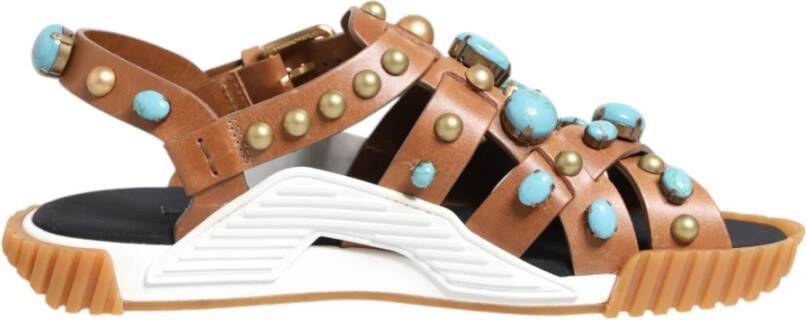 Dolce & Gabbana Bruin Leren Studs Slides Sandalen