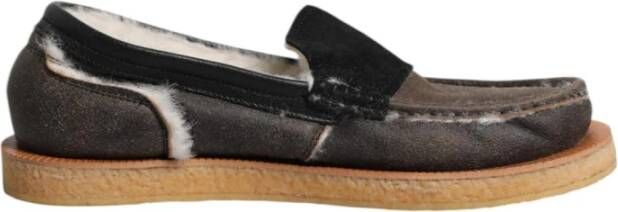 Dolce & Gabbana Bruin Wit Leren Loafers Rubberen Zool