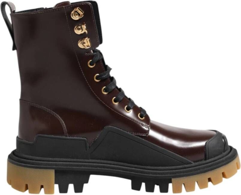 Dolce & Gabbana Lederen platform enkellaars Bruin Dames