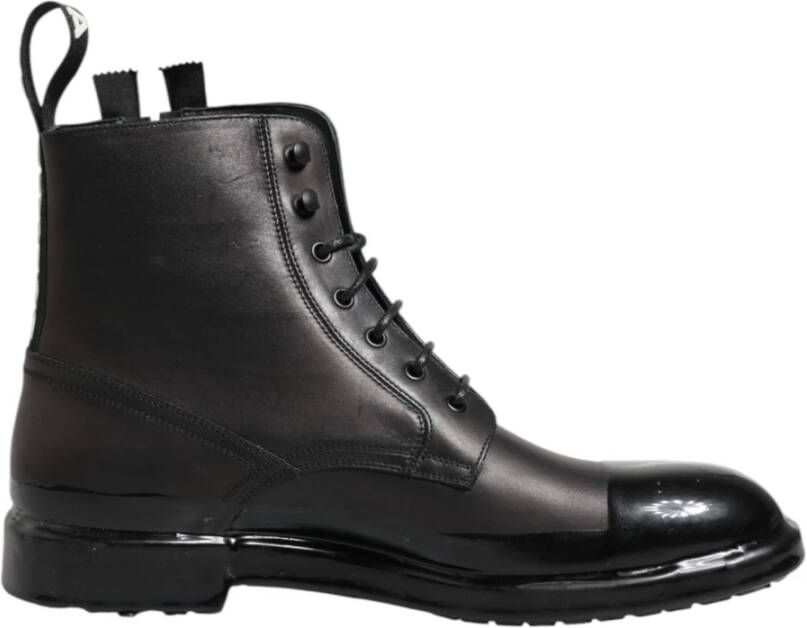 Dolce & Gabbana Bruin Zwart Veterschoenen Mid Calf Laarzen