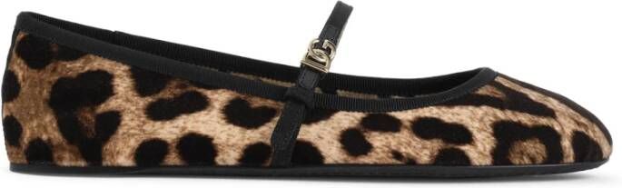 Dolce&Gabbana Leopard Print Cotton Ballerinas With Delicate Inst in bruin