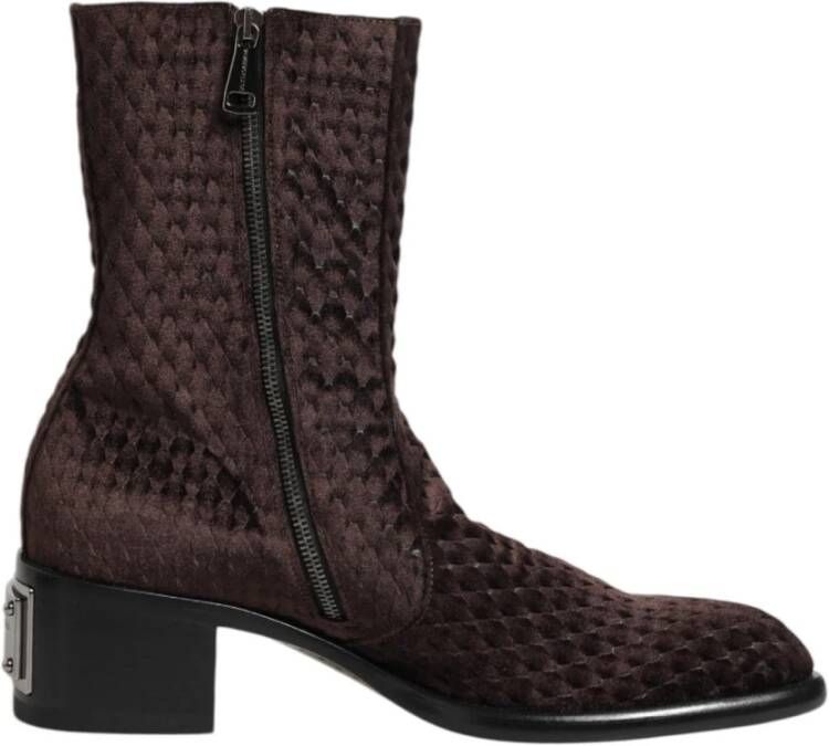 Dolce & Gabbana Bruine Katoenen Velvet Mid Calf Laarzen