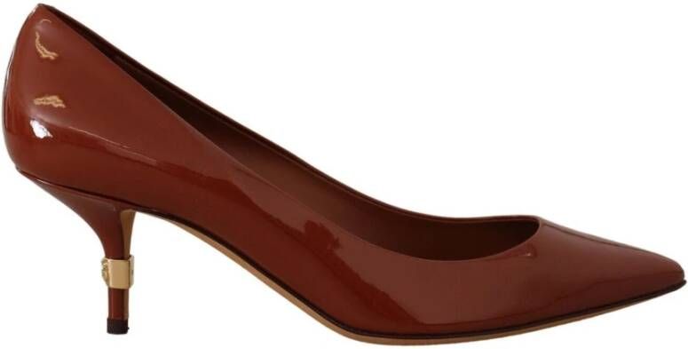 Dolce & Gabbana Brown Kitten Heels Pumps Patent Leather Shoes Bruin Dames