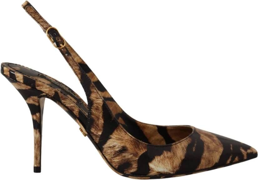 Dolce & Gabbana Bruine Tijgerpatroon Slingbacks Leren Schoenen Brown Dames