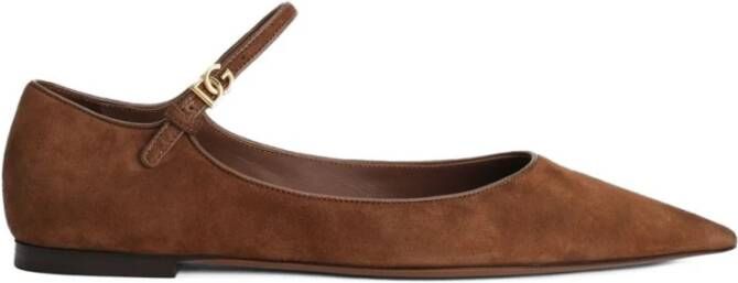 Dolce & Gabbana Bruine Puntige Platte Enkelband Schoenen