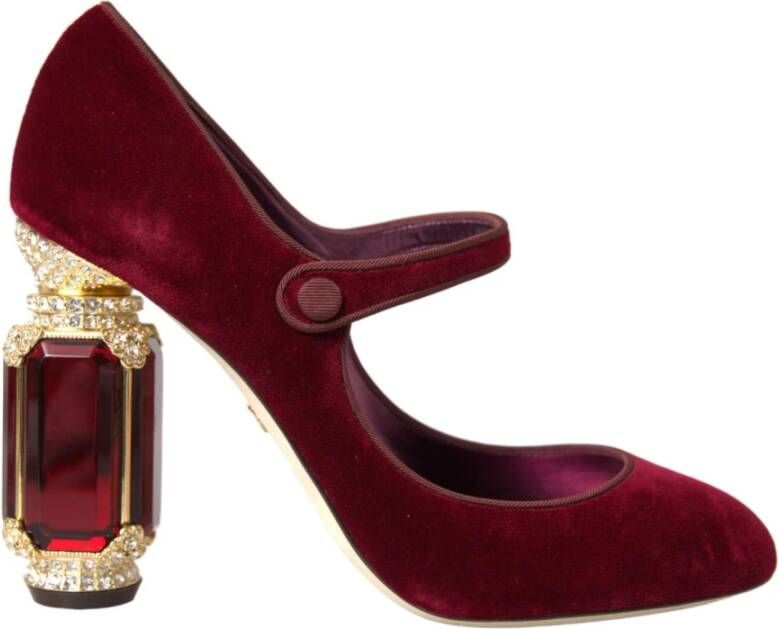 Dolce & Gabbana Burgundy Velvet Jewel Mary Jane Pumps Red Dames