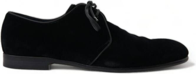 Dolce & Gabbana Zwarte Velvet Veterschoenen Black Heren