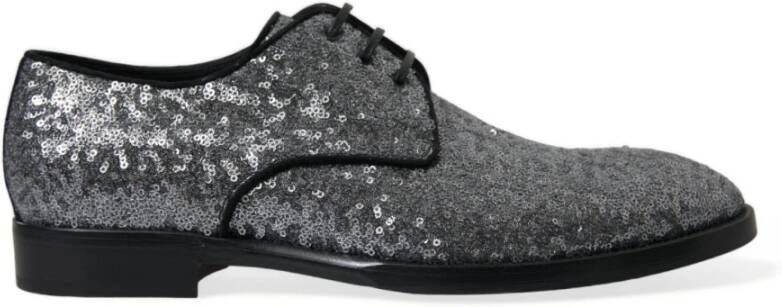 Dolce & Gabbana Zilveren Pailletten Veterschoenen Derby Gray Heren