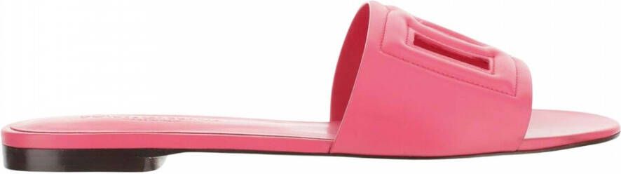 Dolce & Gabbana Calfskin Sliders With DG Logo Roze Dames