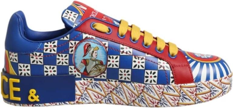 Dolce & Gabbana Carretto Print Leren Sneakers Vrouwen