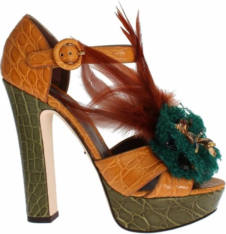 Dolce & Gabbana Kristallen Plateau Sandalen met Multicolor Huid Orange Dames