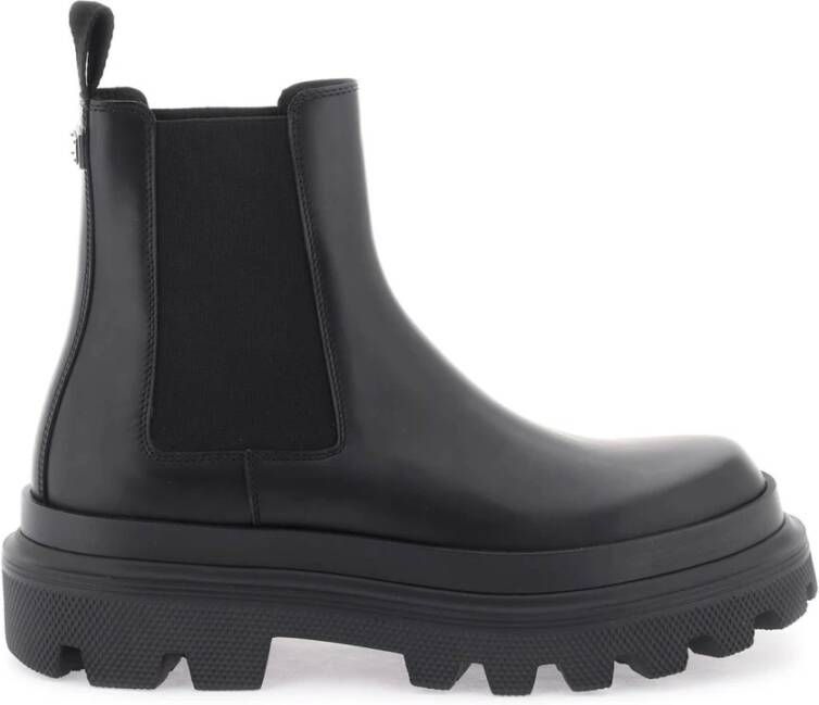 Dolce & Gabbana Chelsea Boots van geborsteld leer met iconische logo plaque Black Heren