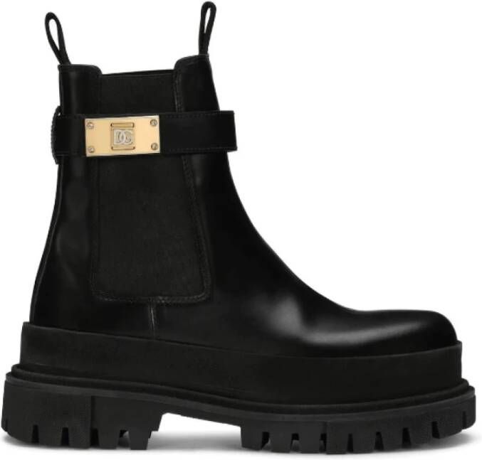 Dolce & Gabbana Chunky Logo-Plaque Laarzen Black Dames