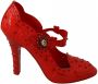 Dolce & Gabbana Rode Bloemen Kristallen Cinderella Hakken Schoenen Red Dames - Thumbnail 1