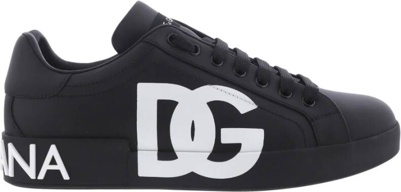 Dolce & Gabbana Zwarte Sneakers Ronde Neus Logo Print Black Heren