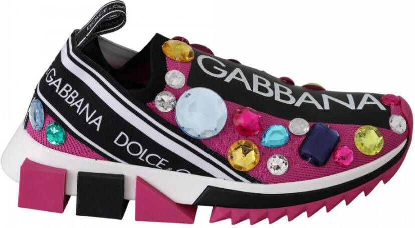 Dolce & Gabbana Roze Kristal Lage Sneakers Pink Dames