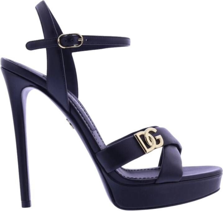 Dolce & Gabbana Zwarte Leren Hoge Hak Sandalen Black Dames