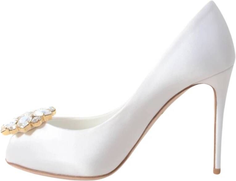 Dolce & Gabbana Witte kristallen Peep Toe Hakken Satijnen Pumps Schoenen Wit Dames - Foto 2