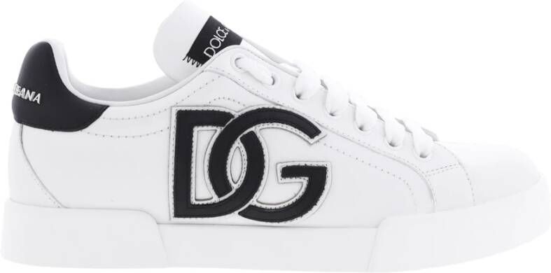 Dolce & Gabbana Witte Leren Sneakers met Versterkte Hiel en Rubberen Zool White Dames