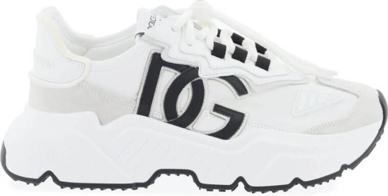 Dolce&Gabbana Sneakers Leather Daymaster Logo-Patch Lace-Up Sneakers in wit