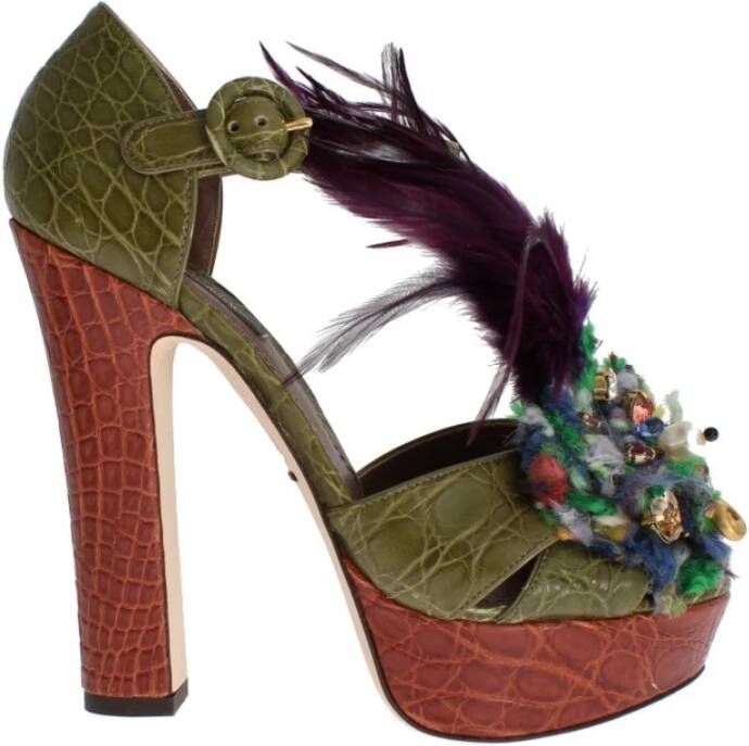 Dolce & Gabbana DG Caiman Crocodile Leather Crystal Shoes Groen Dames